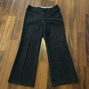 Chicos Platinum Melissa RG Trouser Jeans Size 35 Waist Wide Leg Flare- Dark Wash